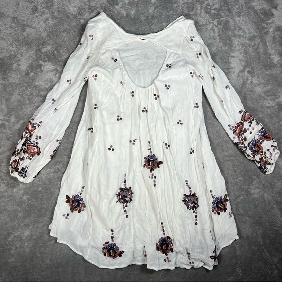 Free People Dress Womens XS Oxford Embroidered Boho Cut Out Long Sleeve Mini - Picture 5 of 9